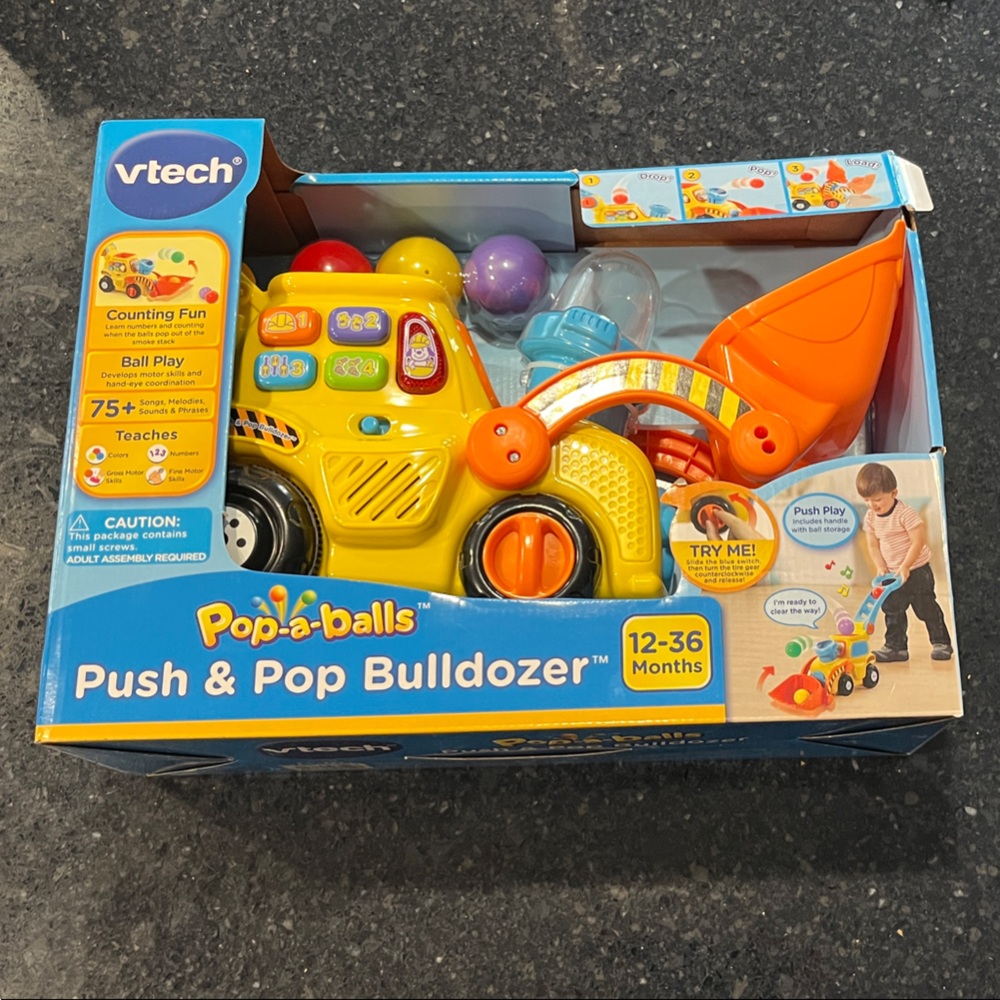 VTech Pop-a-Balls Push & Pop Bulldozer Toy - Yellow